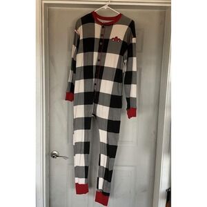 Lazy One Pajama One-piece Womens Large Buffalo Plaid Tailgate Flapjack Drop Seat